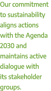 Our commitment to sustainability aligns actions with the Agenda 2030 and maintains active dialogue with its stakehold...
