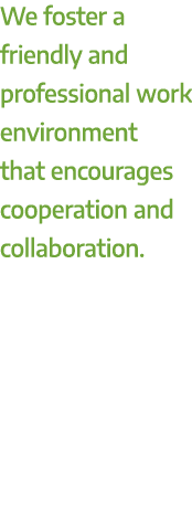 We foster a friendly and professional work environment that encourages cooperation and collaboration.