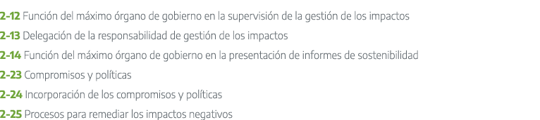 2 12 Funci n del m ximo rgano de gobierno en la supervisi n de la gesti n de los impactos 2 13 Delegaci n de la resp...