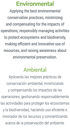 Environmental Applying the best environmental conservation practices, minimizing and compensating for the impacts of ...