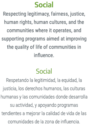 Social Respecting legitimacy, fairness, justice, human rights, human cultures, and the communities where it operates,...