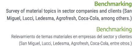 Benchmarking Survey of material topics in sector companies and clients (San Miguel, Lucci, Ledesma, Agrofresh, Coca C...