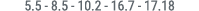 5.5 8.5 10.2 16.7 17.18