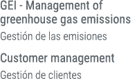 GEI Management of greenhouse gas emissions Gesti n de las emisiones Customer management Gesti n de clientes