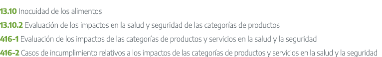 13.10 Inocuidad de los alimentos 13.10.2 Evaluaci n de los impactos en la salud y seguridad de las categor as de prod...