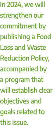 In 2024, we will strengthen our commitment by publishing a Food Loss and Waste Reduction Policy, accompanied by a pro...