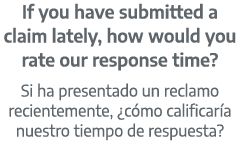 If you have submitted a claim lately, how would you rate our response time? Si ha presentado un reclamo recientemente...
