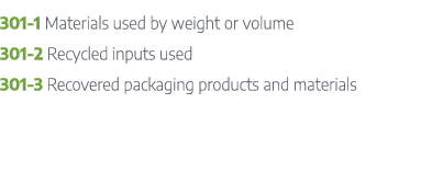 301 1 Materials used by weight or volume 301 2 Recycled inputs used 301 3 Recovered packaging products and materials
