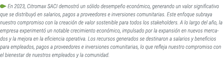 ￼ En 2023, Citromax SACI demostr un s lido desempe o econ mico, generando un valor significativo que se distribuy  e...