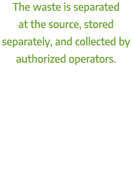The waste is separated at the source, stored separately, and collected by authorized operators.