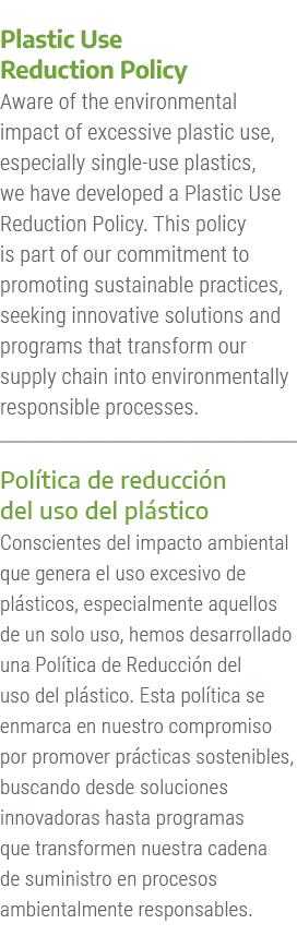 Plastic Use Reduction Policy Aware of the environmental impact of excessive plastic use, especially single use plasti...