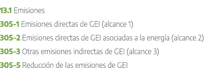 13.1 Emisiones 305 1 Emisiones directas de GEI (alcance 1) 305 2 Emisiones directas de GEI asociadas a la energ a (al...