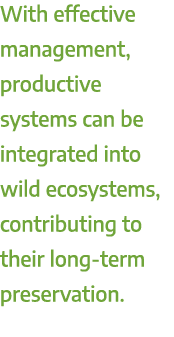 With effective management, productive systems can be integrated into wild ecosystems, contributing to their long term...