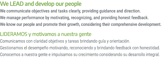 We LEAD and develop our people We communicate objectives and tasks clearly, providing guidance and direction. We mana...
