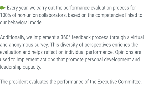 ￼ Every year, we carry out the performance evaluation process for 100% of non union collaborators, based on the compe...