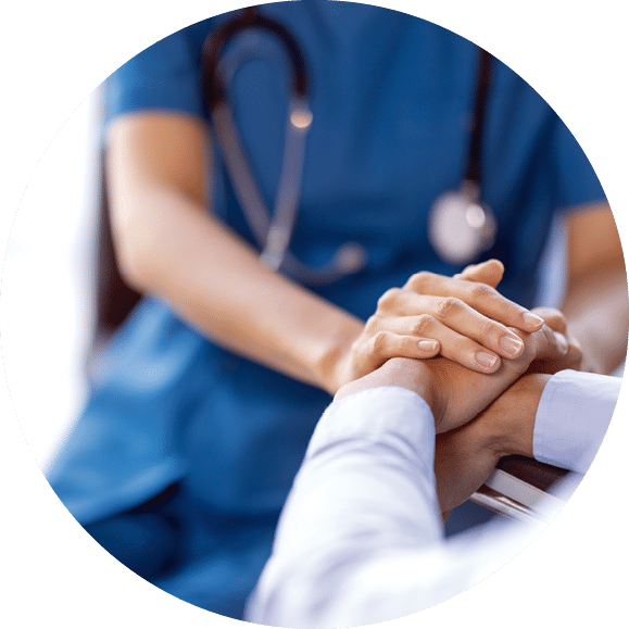 Cropped shot of a female nurse hold her senior patient's hand. Giving Support. Doctor helping old patient with Alzheimer's disease. Female carer holding hands of senior man