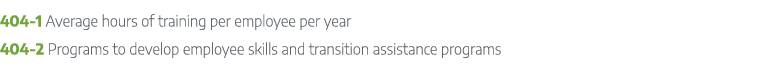 404 1 Average hours of training per employee per year 404 2 Programs to develop employee skills and transition assist...