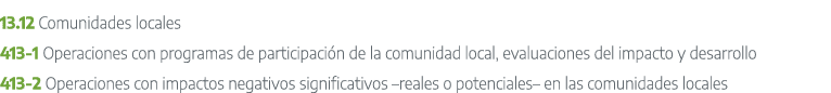 13.12 Comunidades locales 413 1 Operaciones con programas de participaci n de la comunidad local, evaluaciones del im...