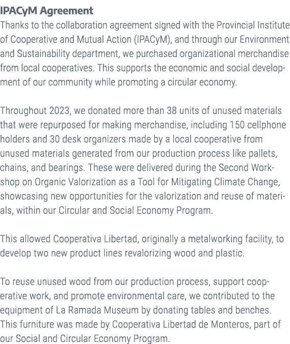 IPACyM Agreement Thanks to the collaboration agreement signed with the Provincial Institute of Cooperative and Mutual...