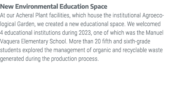 New Environmental Education Space At our Acheral Plant facilities, which house the institutional Agroecological Garde...